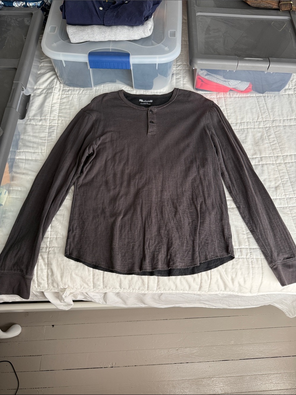 Madewell Men's Long Sleeve Henley - Dark Gray